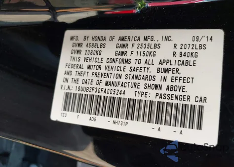 2015 Acura Tlx V6 from USA, damaged, VIN 19UUB2F30FA005244